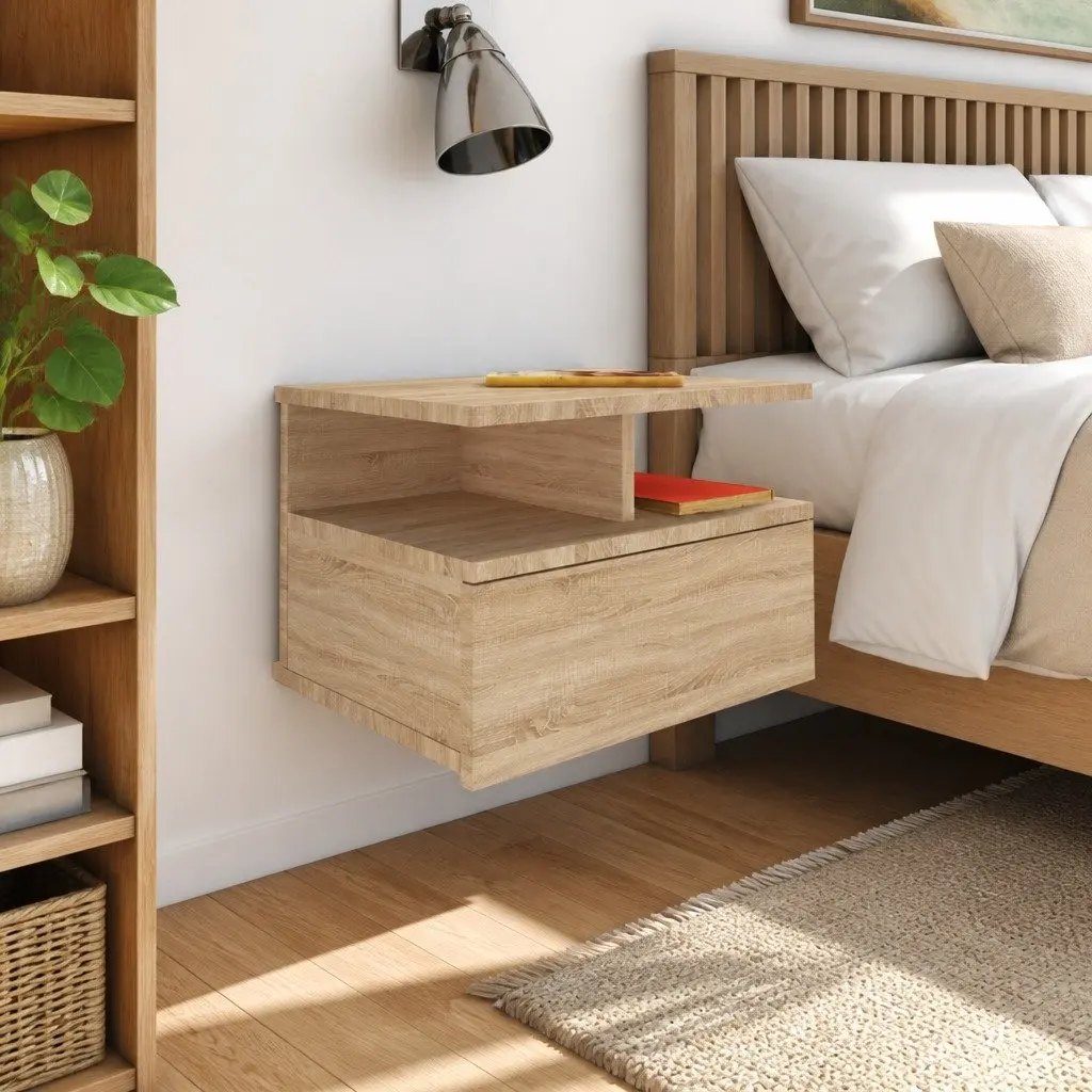 Floating Nightstand Wall-Mounted Storage Cabinet 40 x 31 x 27 cm Sonoma Oak Brown 2 Piece