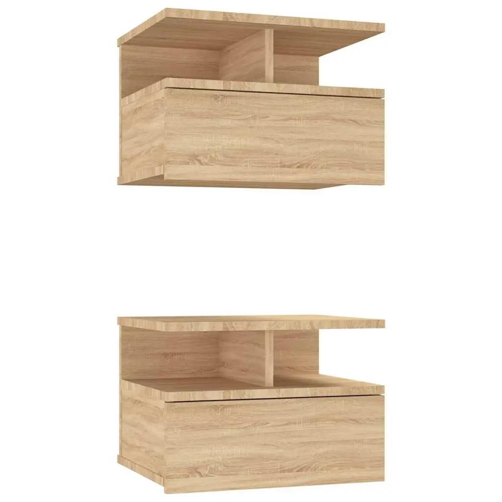 Floating Nightstand Wall-Mounted Storage Cabinet 40 x 31 x 27 cm Sonoma Oak Brown 2 Piece