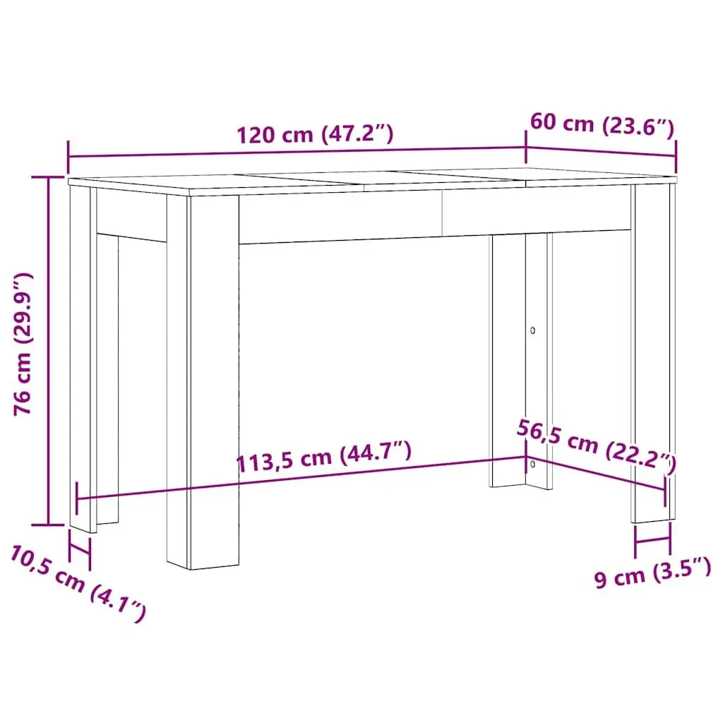Dining Table White Kitchen Room Furniture Engineered Wood 120x60x76 cm