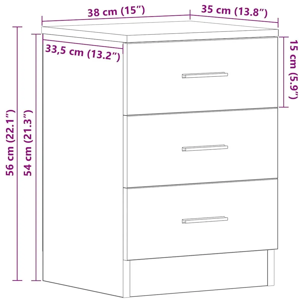 Bedside Cabinet White Nightstand 3 Drawer Storage Table Bedroom Living Room