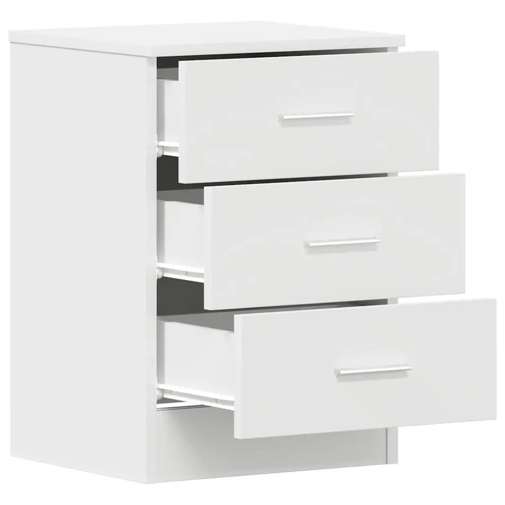 Bedside Cabinets Nightstand Storage Drawers 2 Piece White Engineered Wood