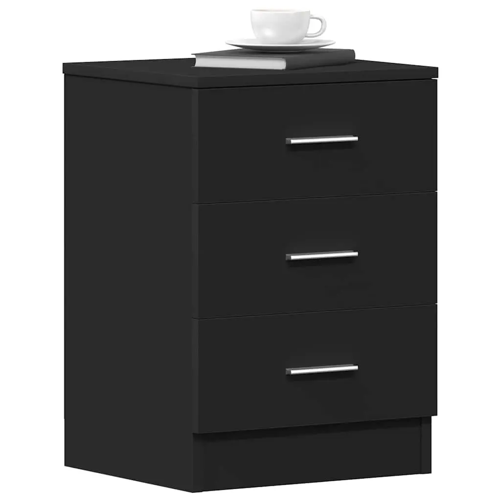 Bedside Cabinet Nightstand 3 Drawers Storage Chest Black