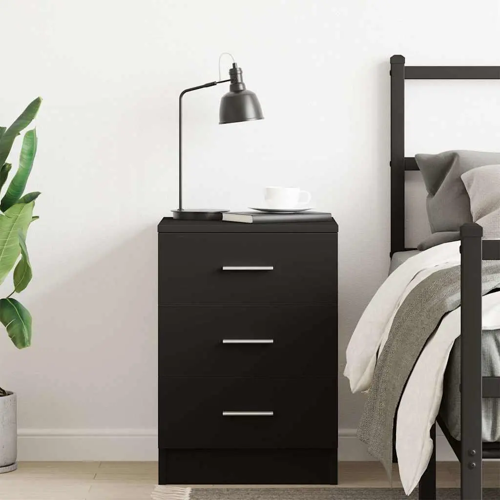 Bedside Cabinet Nightstand 3 Drawers Storage Chest Black