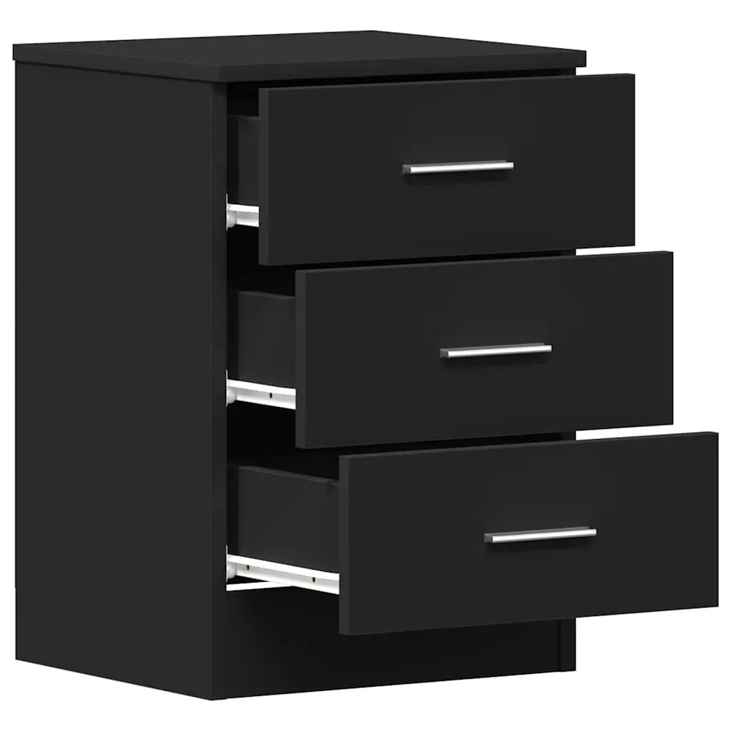 Bedside Cabinet Nightstand 3 Drawers Storage Chest Black