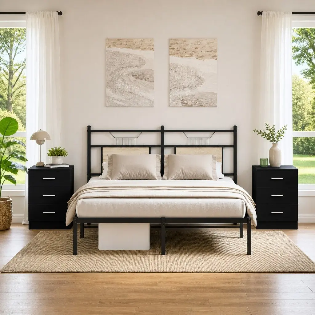 Bedside Cabinets Nightstand Storage Drawers 2 pcs Black Bedroom Furniture