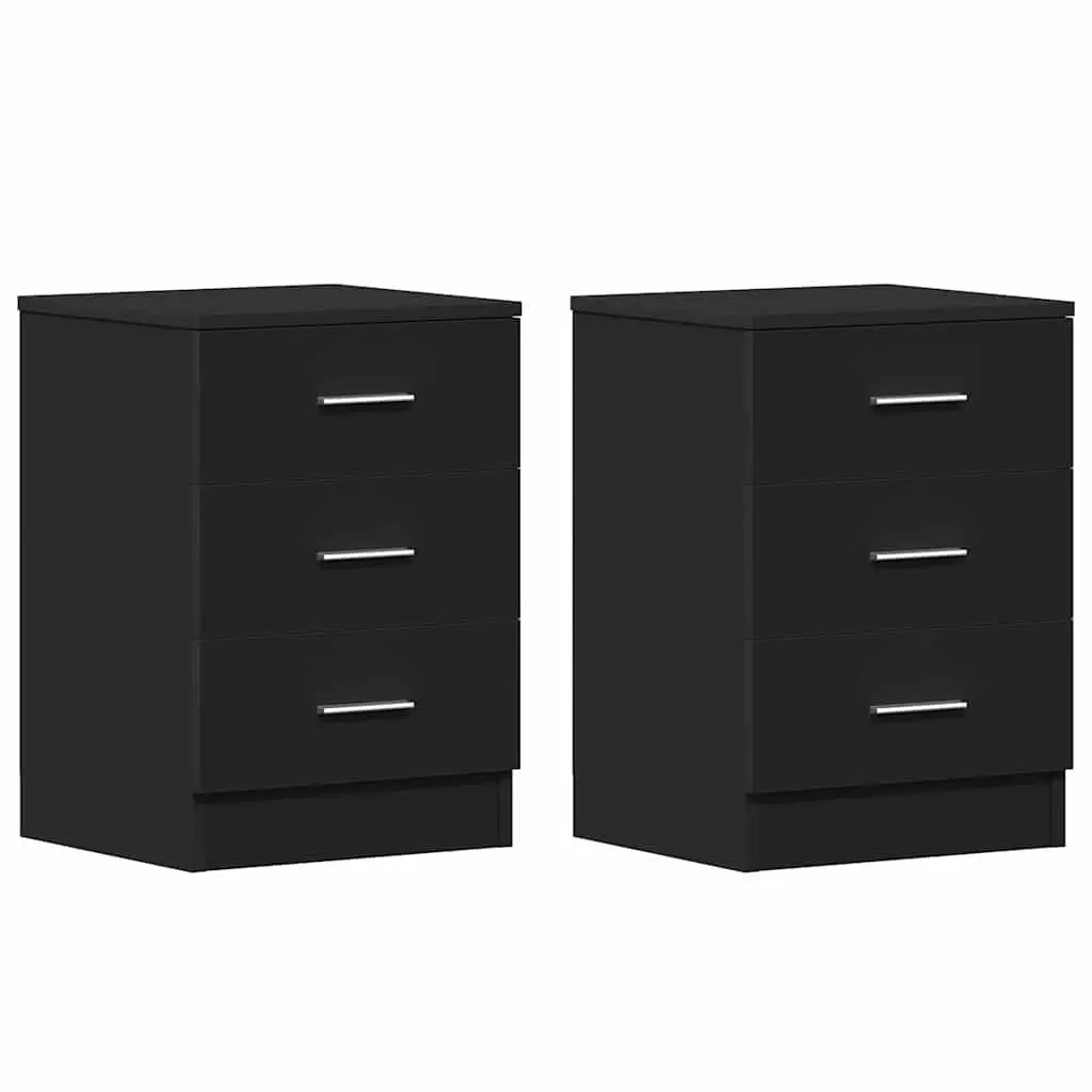 Bedside Cabinets Nightstand Storage Drawers 2 pcs Black Bedroom Furniture