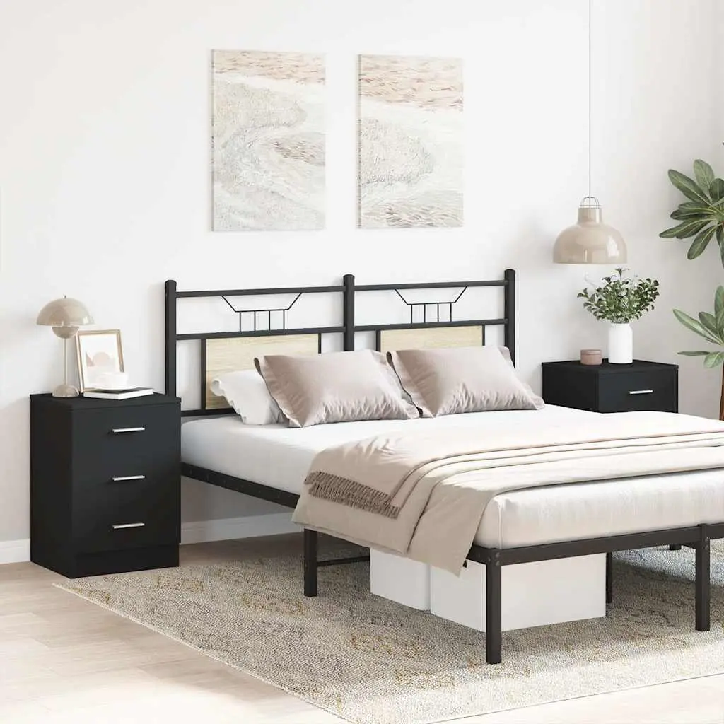 Bedside Cabinets Nightstand Storage Drawers 2 pcs Black Bedroom Furniture