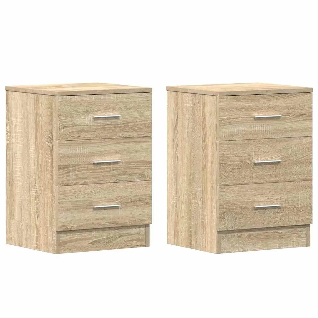 Bedside Tables Storage Cabinet 2 pcs Brown Engineered Wood Nightstand with Drawers