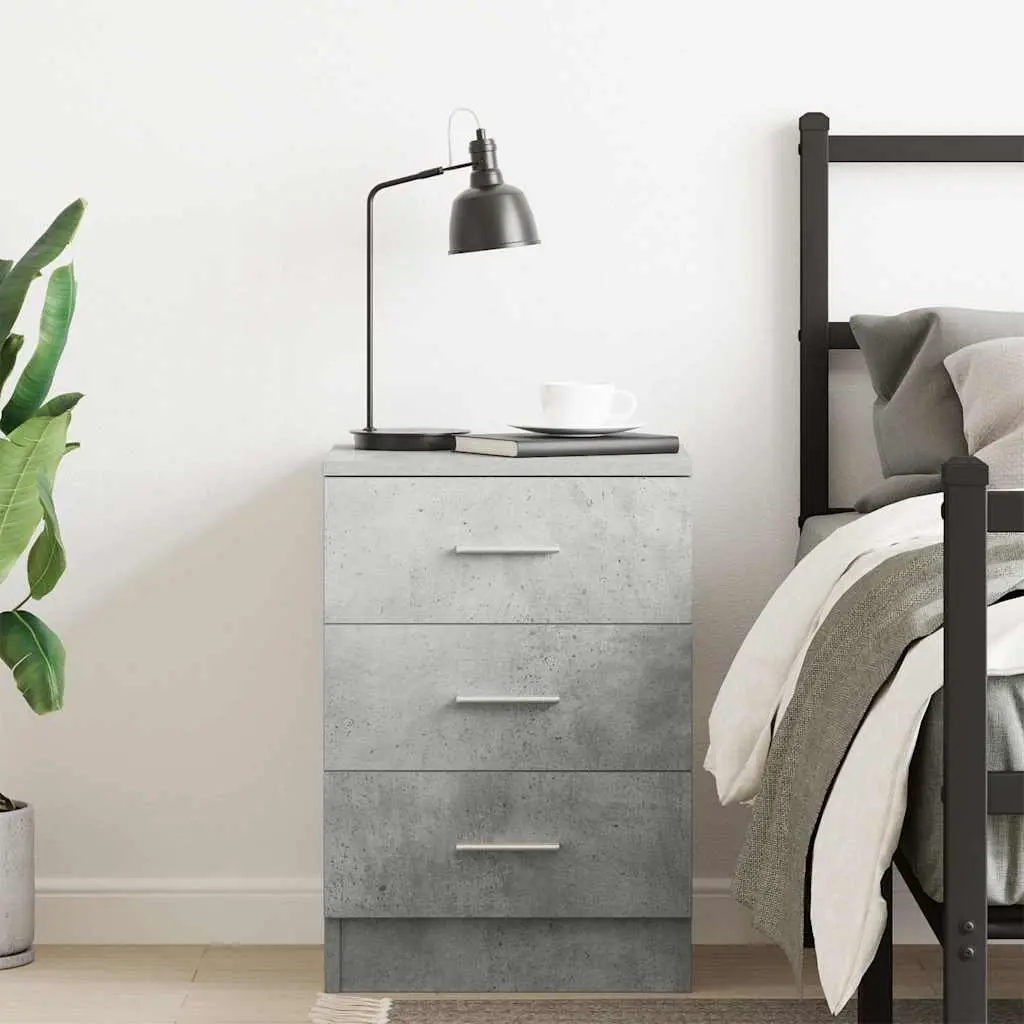 Bedside Cabinet Nightstand Storage Table 3 Drawers Concrete Grey