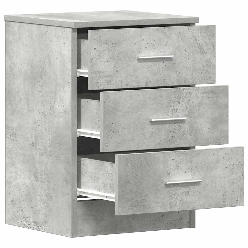 Bedside Cabinet Nightstand Storage Table 3 Drawers Concrete Grey