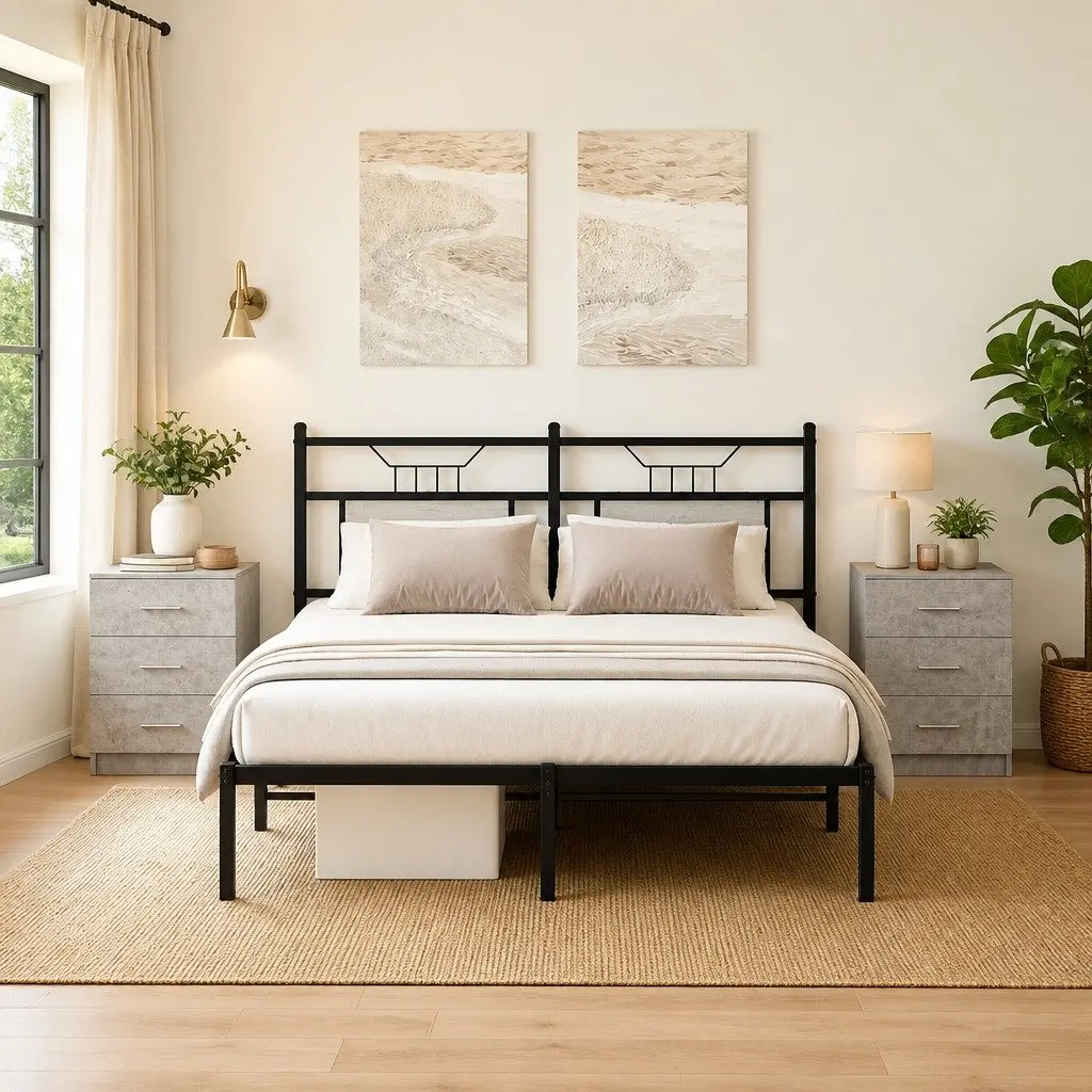 Grey Engineered Wood Nightstand with Storage