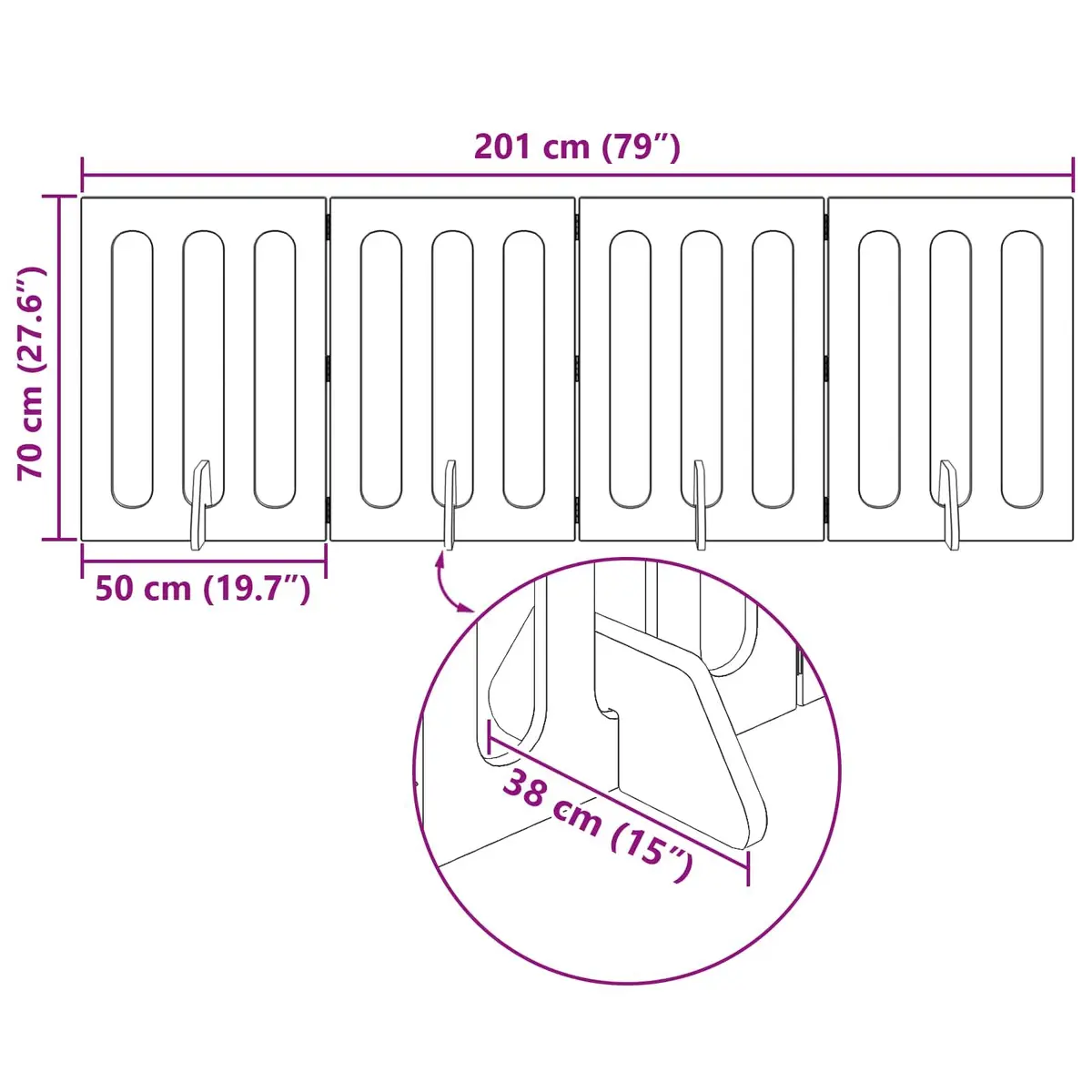 Folding Pet Fence Indoor Dog Gate Playpen Barrier 201 x 38 x 70 White 4 Panels
