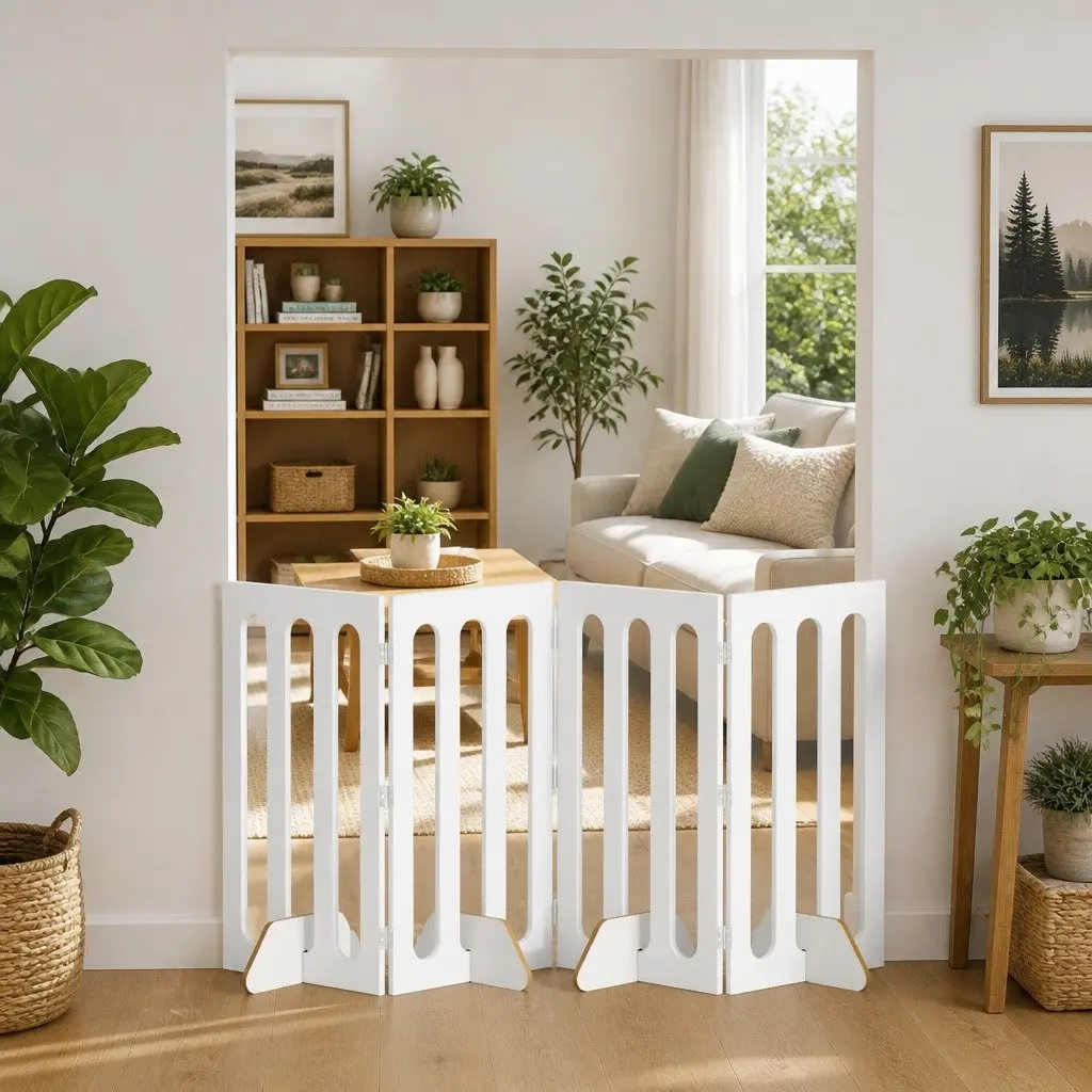 Folding Pet Fence Indoor Dog Barrier 4 Panels White Room Divider