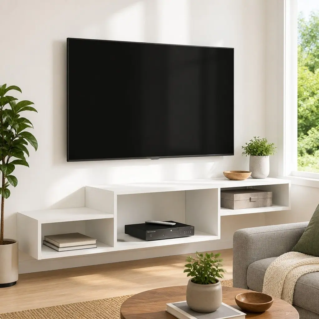 Wall-Mounted TV Cabinet Modern Storage Shelving Unit Living Room White 150cm