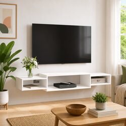 Wall-Mounted TV Cabinet White 140x28x21cm Floating Shelf Open Storage Unit