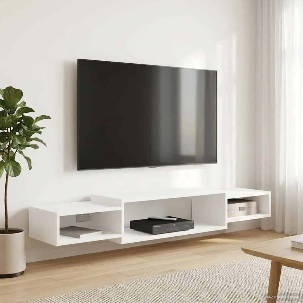 Wall-Mounted TV Cabinet Open Storage Unit 140x28x21cm White