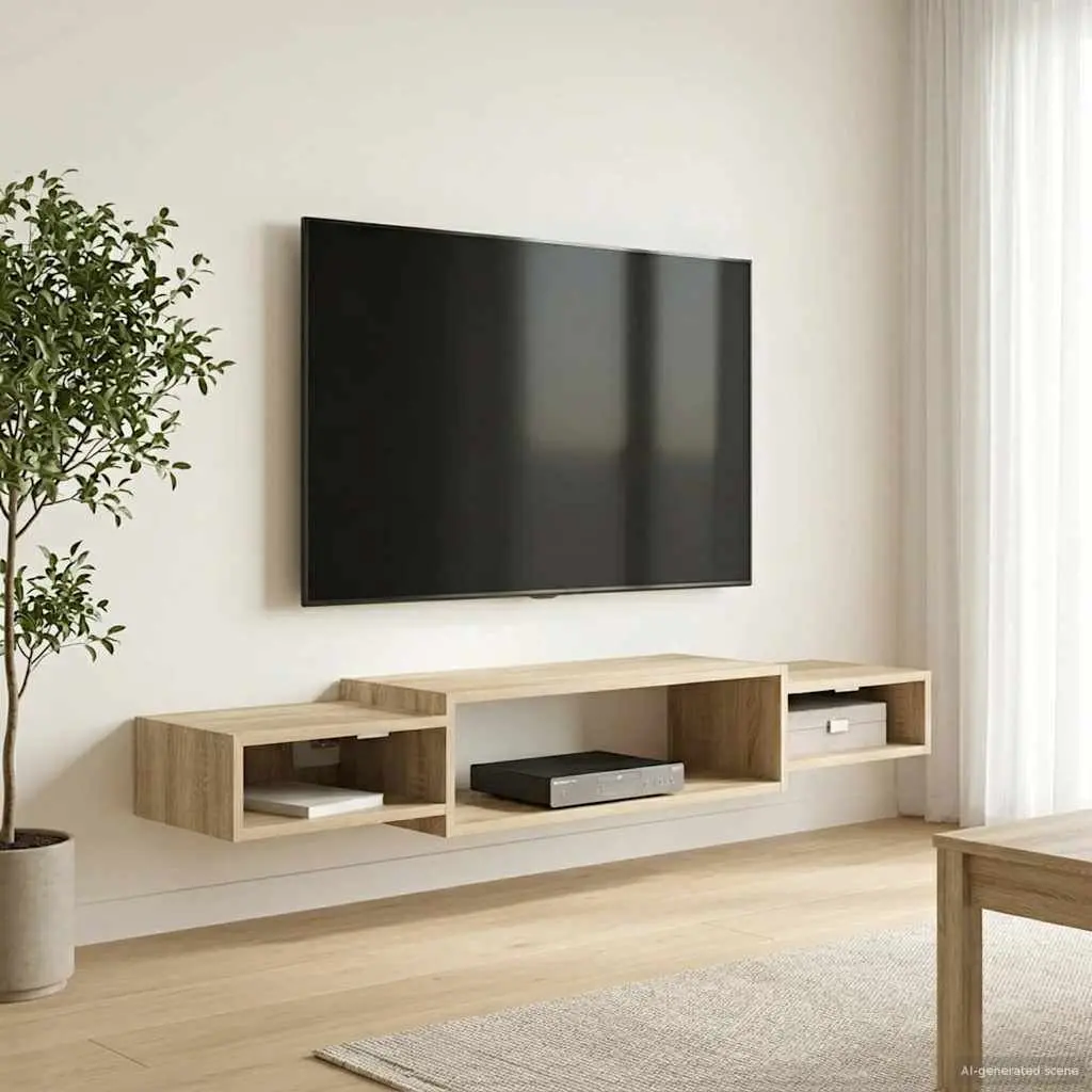 Wall-Mounted TV Cabinet Sonoma Oak Brown Open Storage Shelf Display Unit