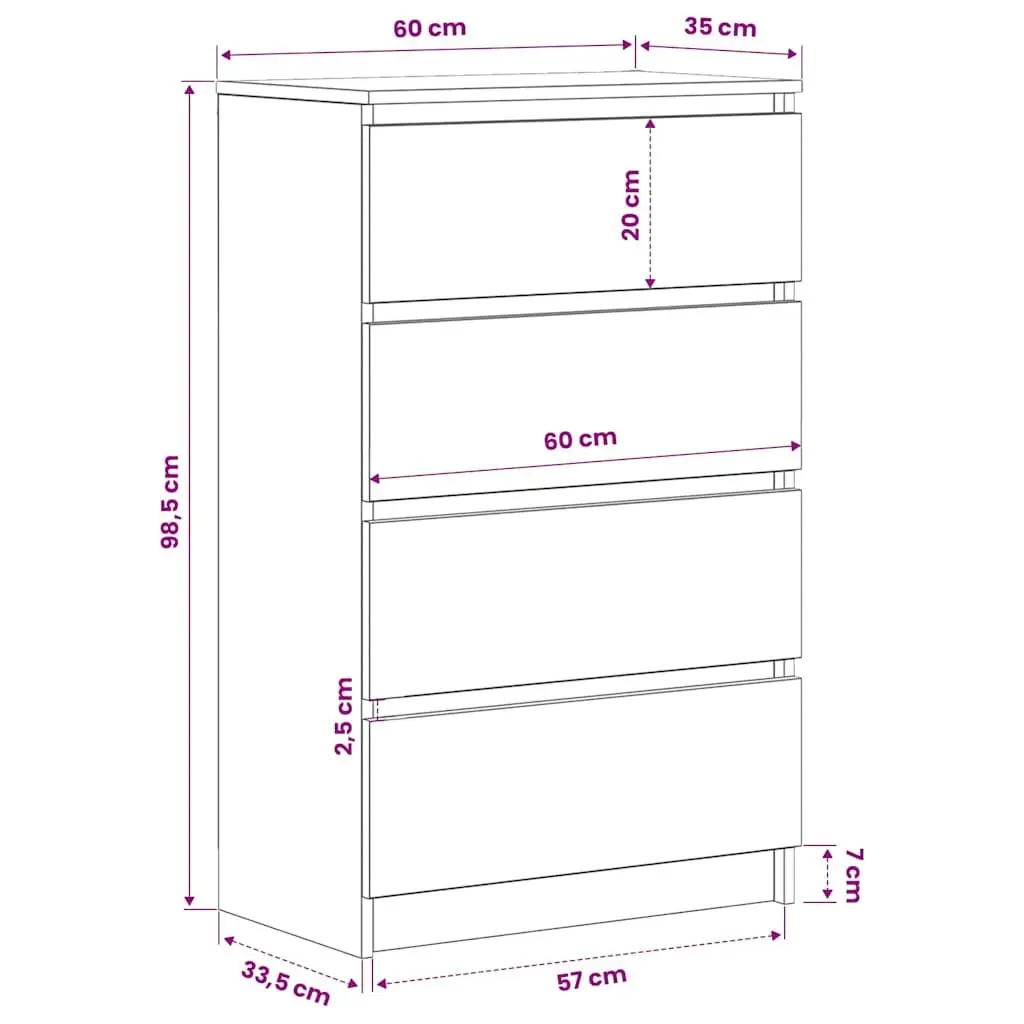 Black Sideboard Storage Cabinet Modern Living Room Furniture 60x35x98.5cm