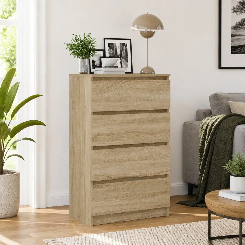 Sideboard Storage Cabinet 4 Drawers Brown Engineered Wood