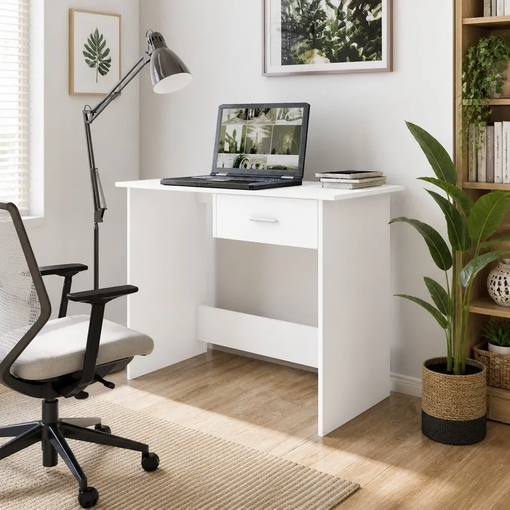 Office Desk Writing Table with Drawer 100cm White