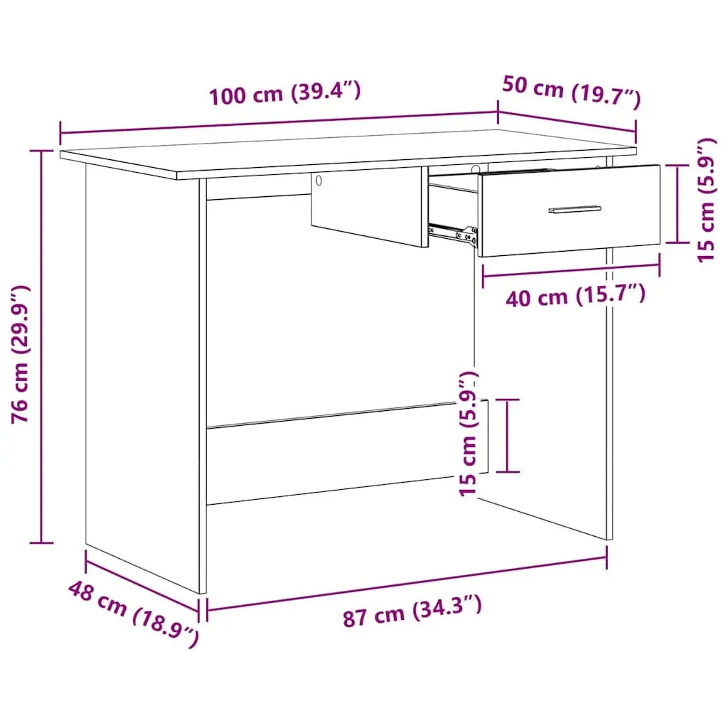Office Desk Writing Table with Drawer 100cm White