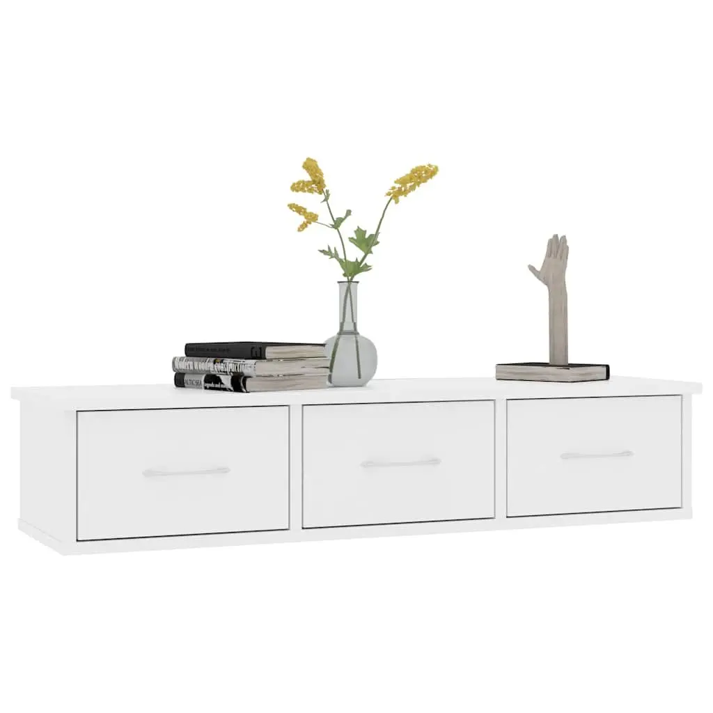 Wall-mounted Shelf White Floating Storage Cabinet 3 Drawers