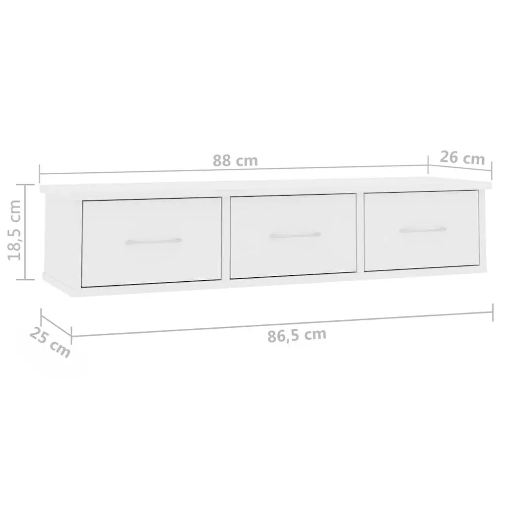 Wall-mounted Shelf White Floating Storage Cabinet 3 Drawers