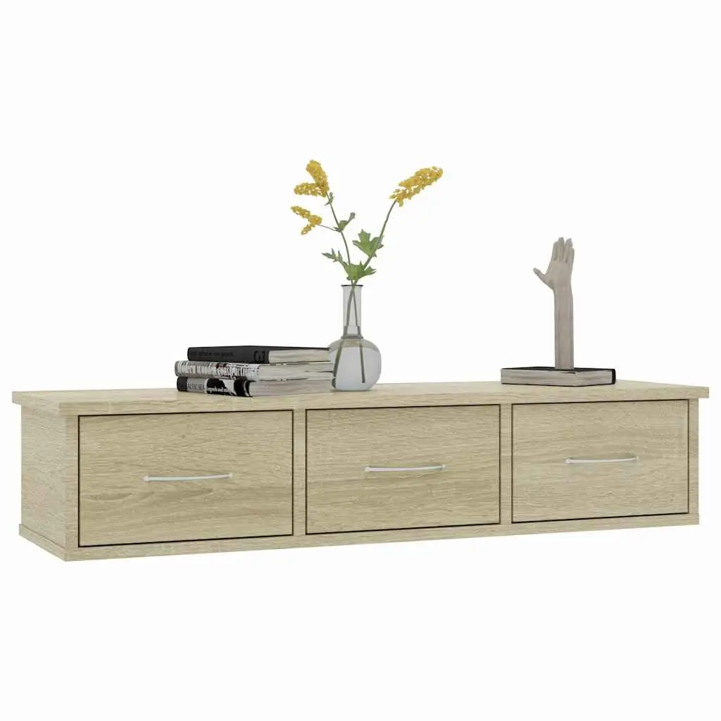 Wall-Mounted Drawer Shelf in Brown Finish