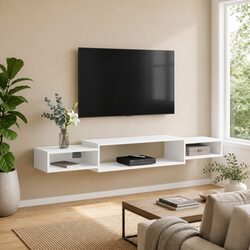 Wall-Mounted TV Cabinet Open Storage White Shelving Unit 180 x 28 x 21 cm