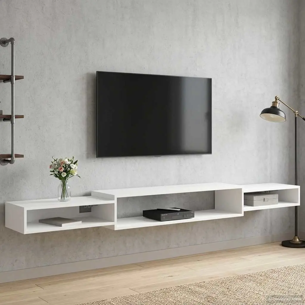 Wall-Mounted TV Cabinet Open Storage Shelf Unit 220x28x21cm White