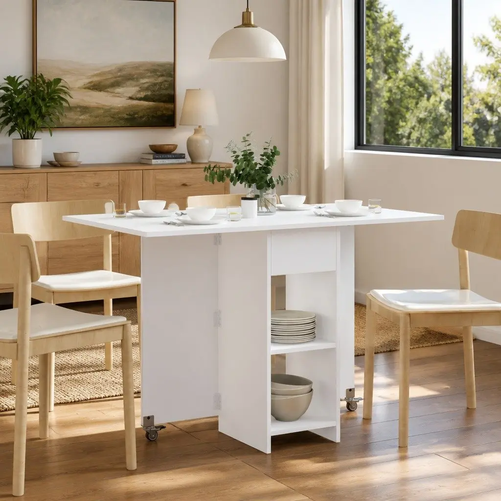 White Dining Table with Storage Shelves