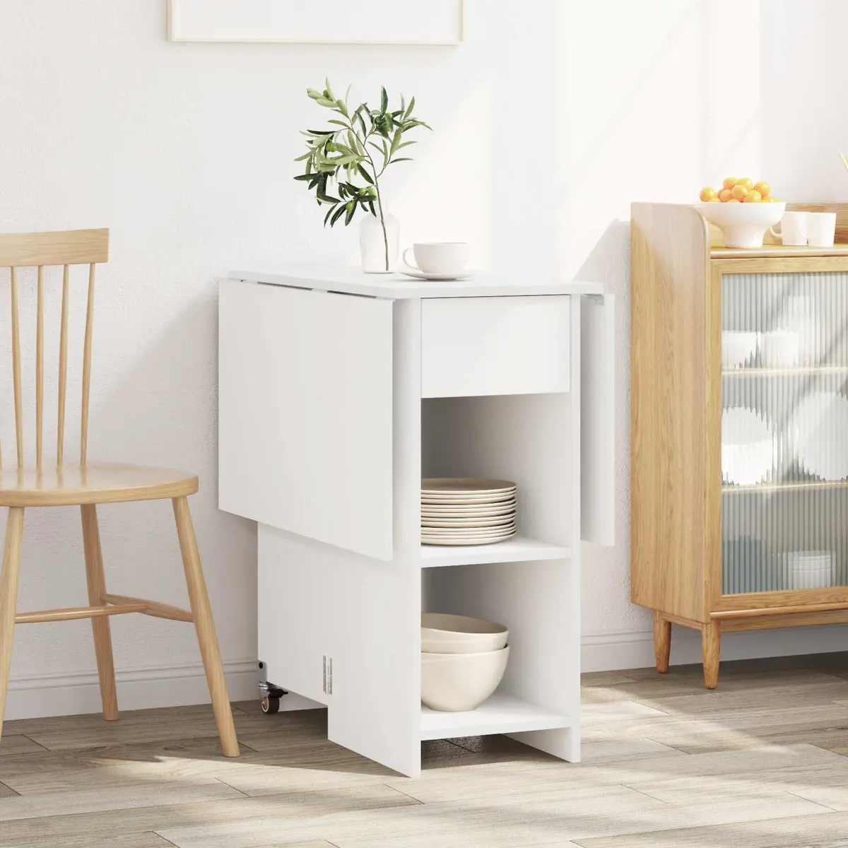 White Dining Table with Storage Shelves