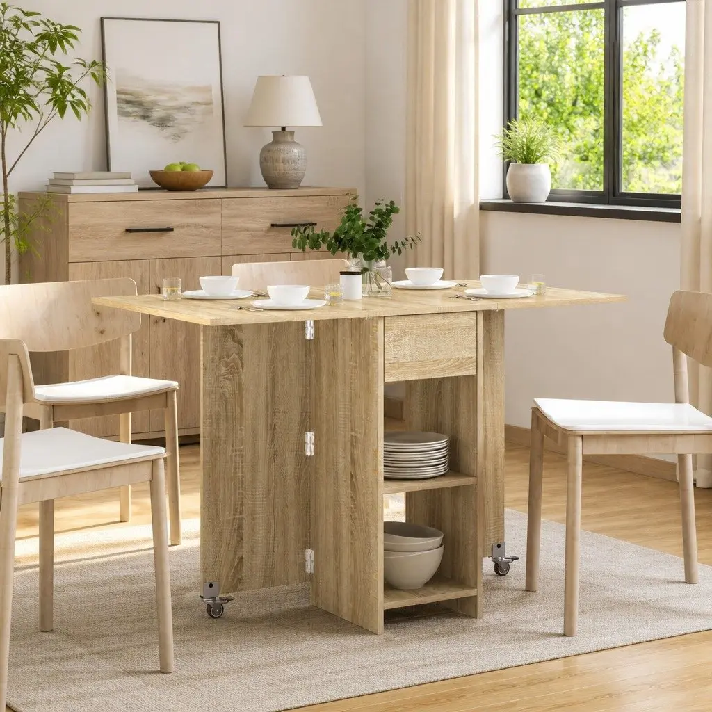 Dining Table with Storage Shelves