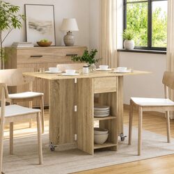 Dining Table 115x70x75cm Engineered Wood Sonoma Oak Folding Top Storage Shelves