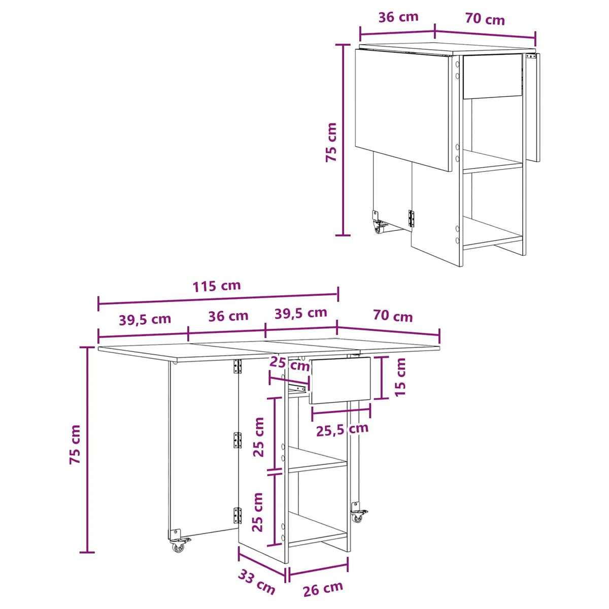 Dining Table with Storage Shelves