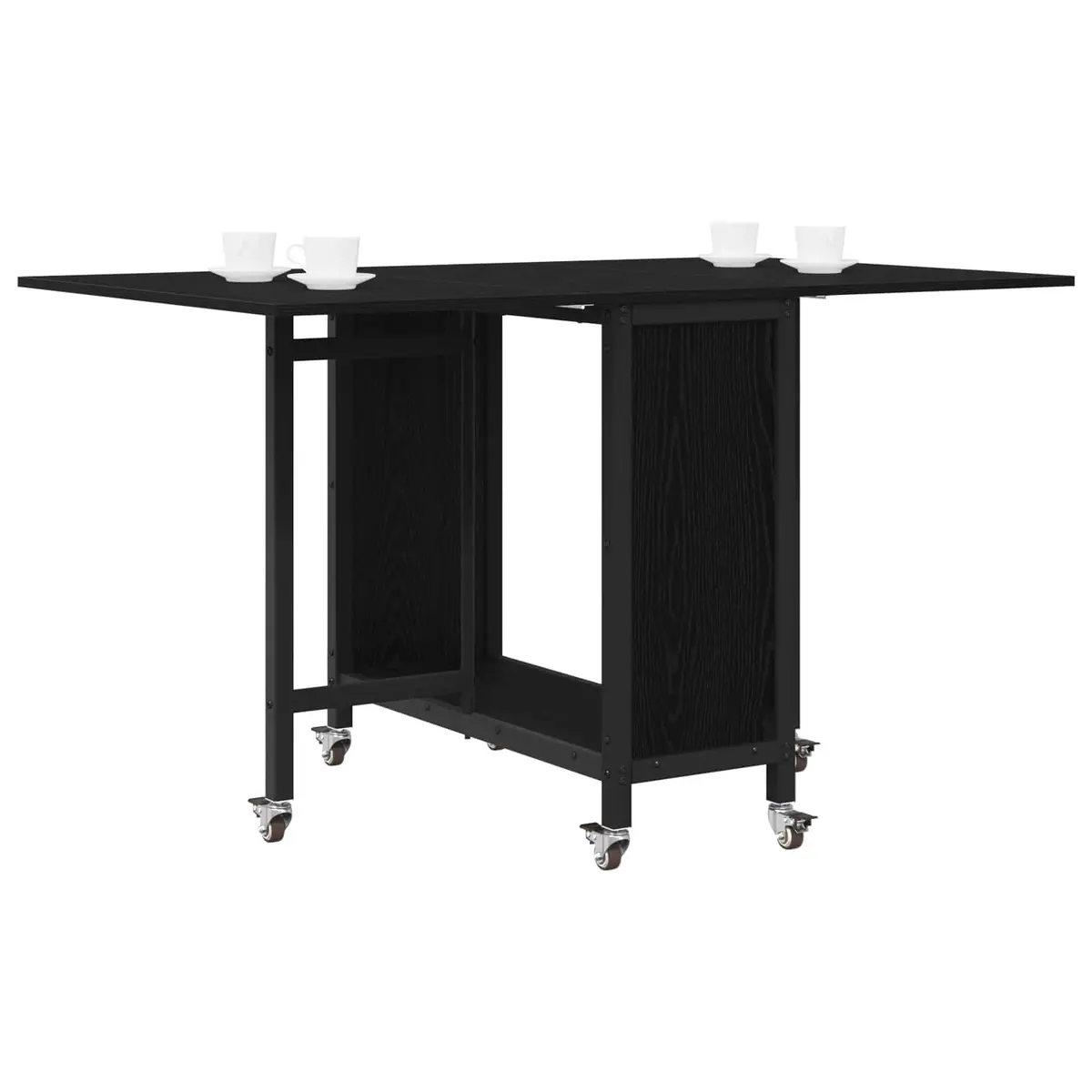 Folding Dining Table with Castors Black Kitchen Room Furniture Storage Shelf
