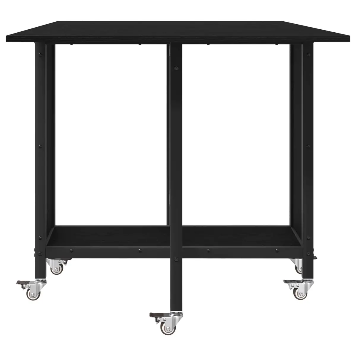 Folding Dining Table with Castors Black Kitchen Room Furniture Storage Shelf