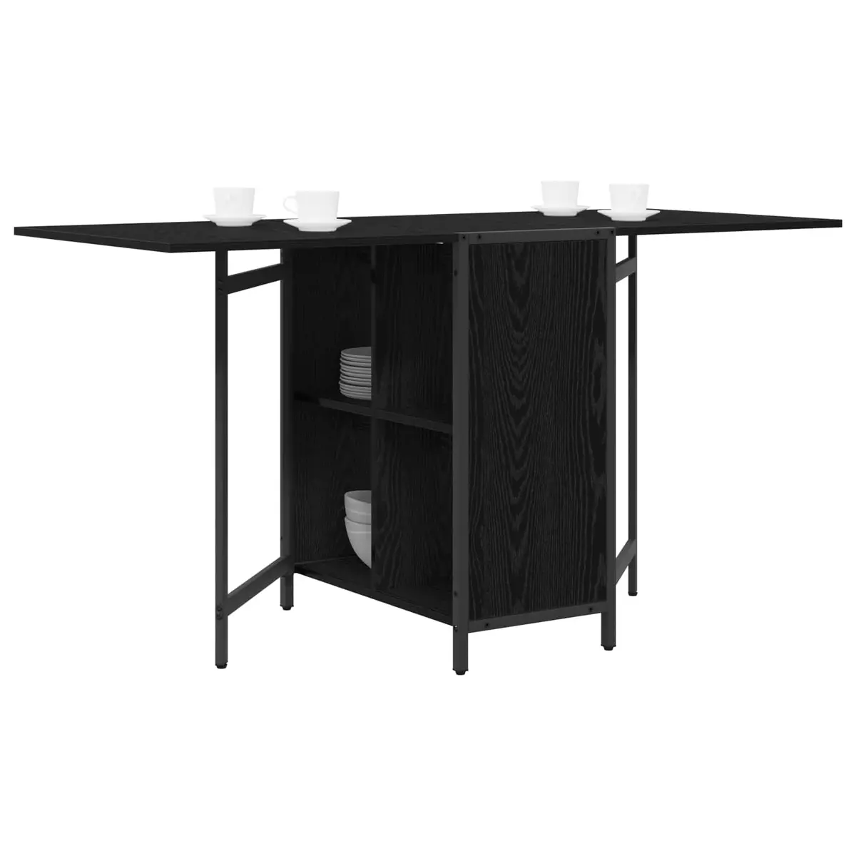 Extendable Dining Table 144x60x75cm Black Oak Kitchen Room Furniture Rectangular