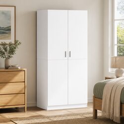 Wardrobe White 80x52x180 cm Storage Cabinet Cupboard Hanging Rod Compartment