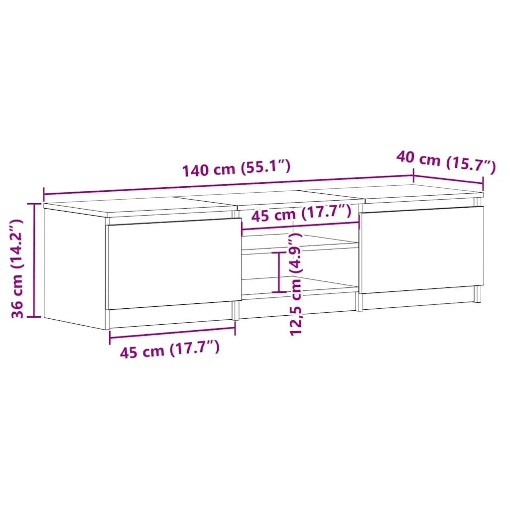 TV Cabinet Storage Unit 140x40x35.5 cm White with Doors Open Compartments
