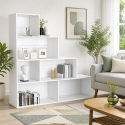 Book Cabinet Room Divider White 6 Shelf Open Storage Shelving Unit Organiser