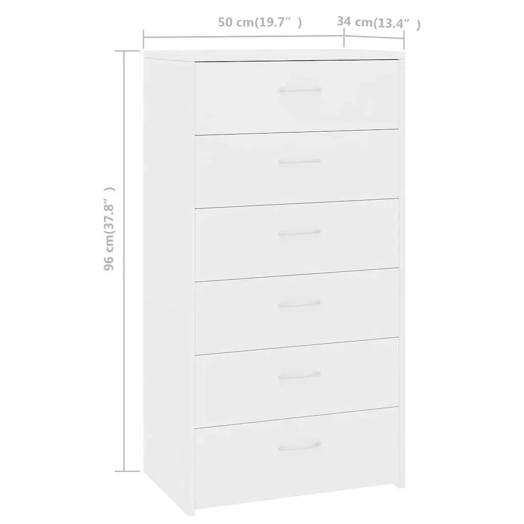Sideboard Cabinet Storage Furniture 6 Drawers White 50W x 34D x 96H cm