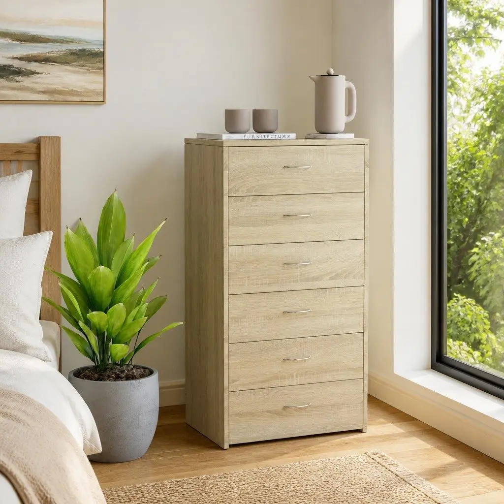 Brown Storage Sideboard with 6 Spacious Drawers