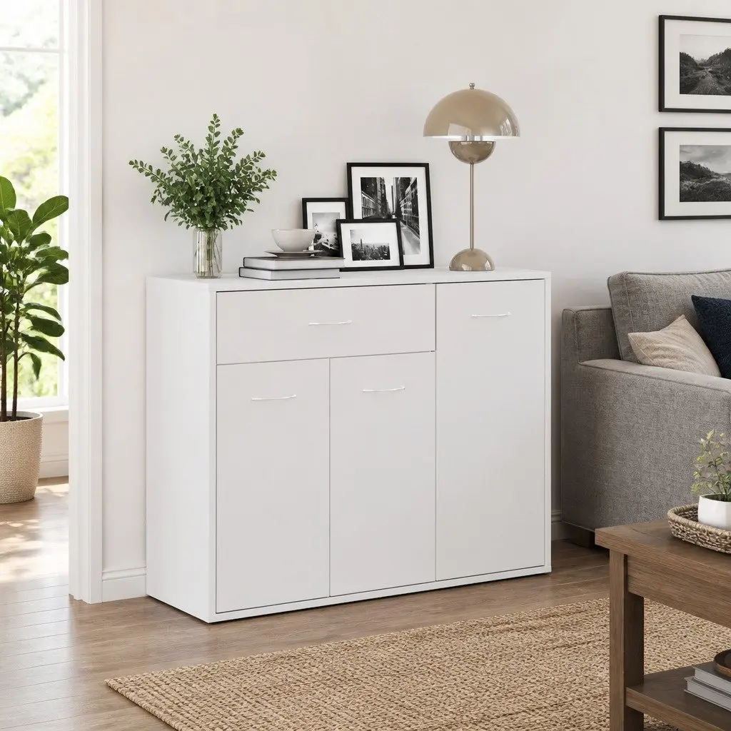 Sideboard White 88x30x70 cm Storage Cabinet Engineered Wood Drawer Doors Buffet