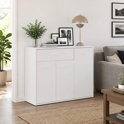Sideboard White 88x30x70 cm Storage Cabinet Engineered Wood Drawer Doors Buffet