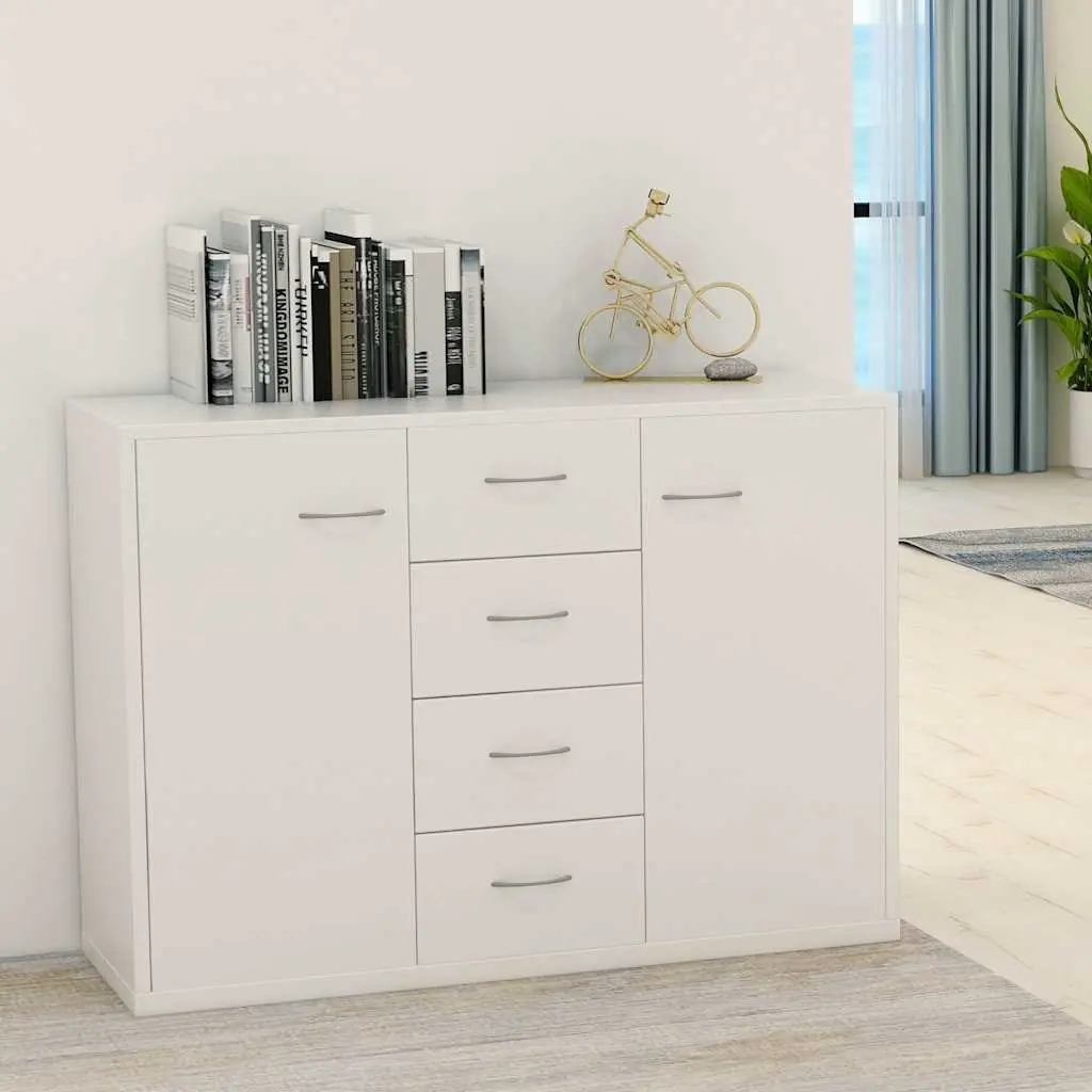 Sideboard Storage Unit 88x30x65cm White with 4 Drawers 2 Doors