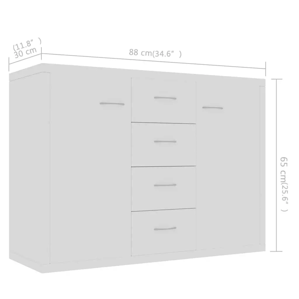 Sideboard Storage Unit 88x30x65cm White with 4 Drawers 2 Doors