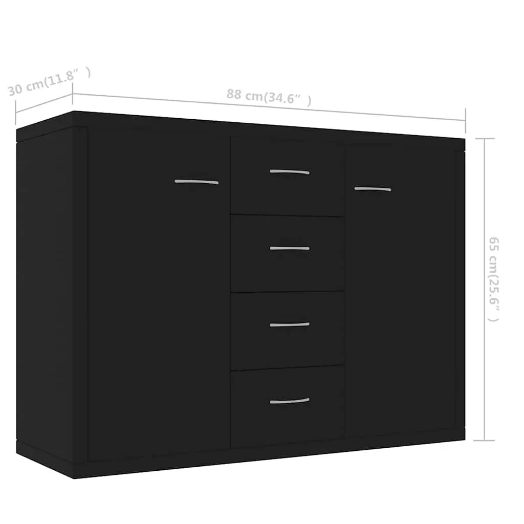 Black Sideboard with 4 Storage Drawers