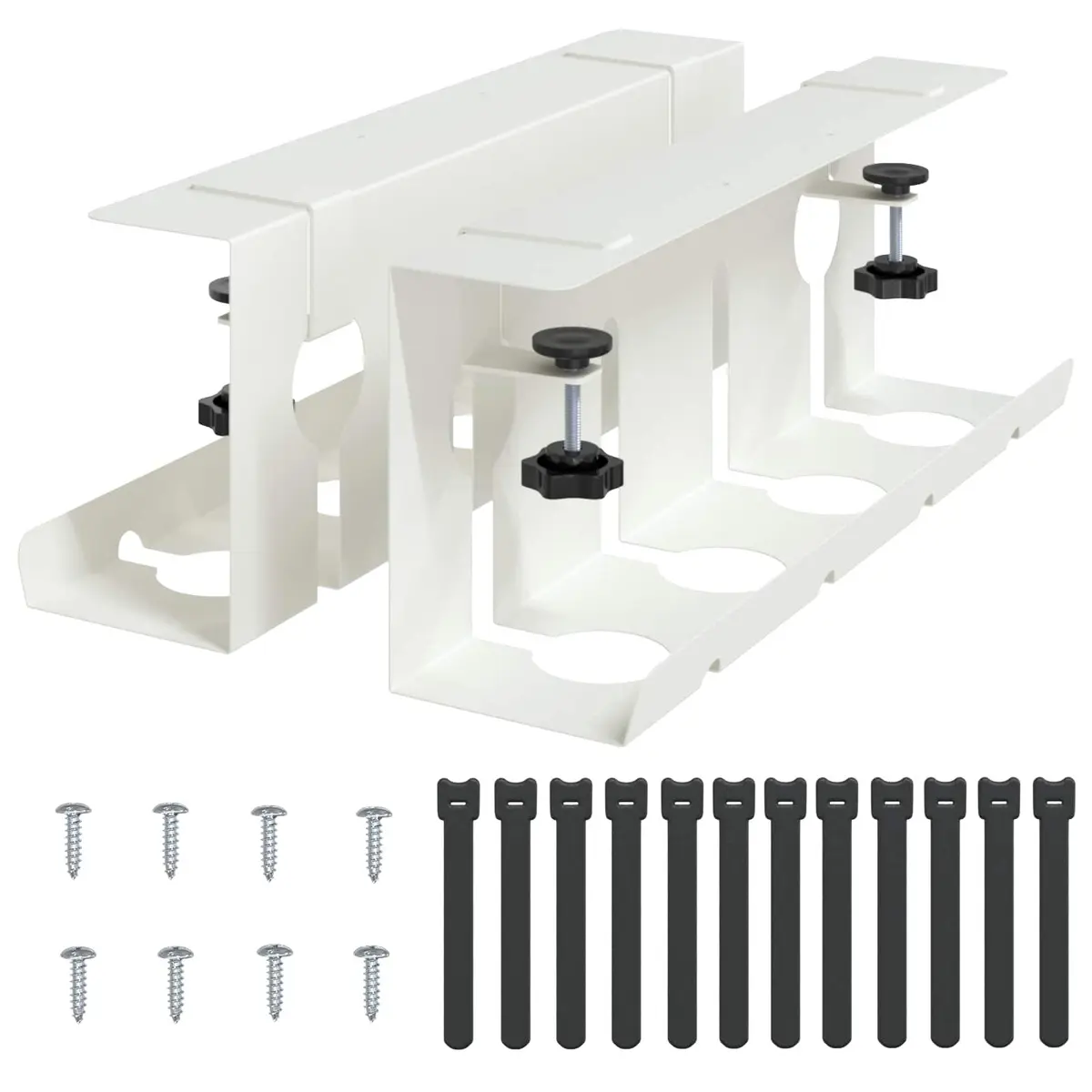 Under Desk Cable Management Tray Organiser 2 pcs White Cold-rolled Steel