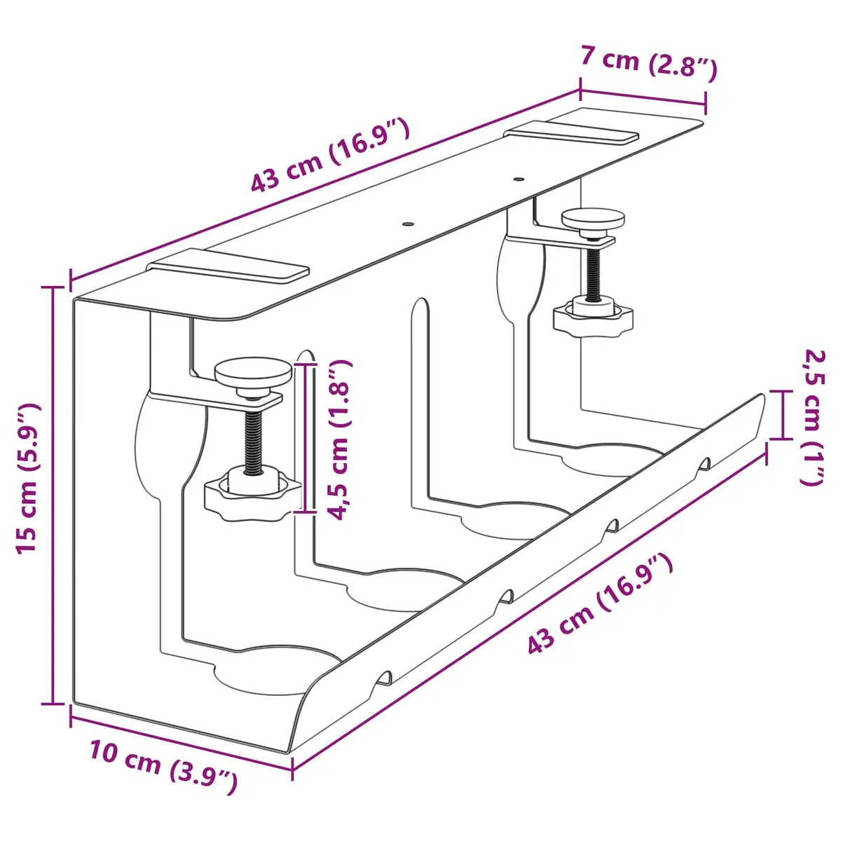 Under Desk Cable Management Tray Organiser 2 pcs White Cold-rolled Steel